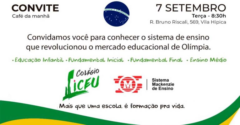 Read more about the article Convite café da manhã no Colégio Liceu – 7 de Setembro
